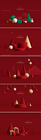 新年红色创意圣诞节平安夜圣诞树3d立体舞台背景海报PSD设计素材-淘宝网
