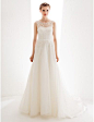 A-line Princess Jewel Sweep/Brush Train Lace Wedding Dress With Free Doll