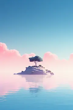 唯美小岛建筑场景插画