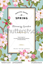 Vintage vector vertical card spring. Branch of apple tree blossoms pink flowers on mint background. 正版图片在线交易平台 - 海洛创意（HelloRF） - 站酷旗下品牌 - Shutterstock中国独家合作伙伴