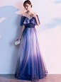 Beautiful Blue Tulle Gradient Long Bridesmaid Dress, Wedding Party Dre