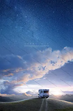 满天星云美丽世界山丘盆地旅行汽车风景合成海报图片海报设计风景建筑首页素材