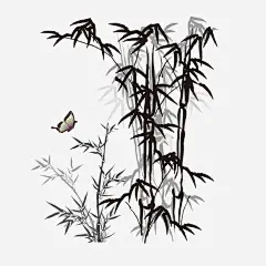 水墨竹子与蝴蝶高清素材 手绘 植物 水墨竹子 竹子 蝴蝶 黑色 免抠png 设计图片 免费下载