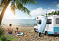 沙滩情侣 海滨度假 热带植物 汽车 冲浪板 夏日主题海报设计PSD_平面设计_海报