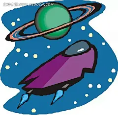 手绘飞向绿色星球的紫色飞船插画|卡通画|科技图片|科学研究|蓝色宇宙|绿色星球|矢量素材|手绘|蓝色背景|蓝色名片|蓝色背景psd|宇宙蓝色