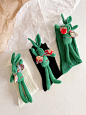 原创时尚绿色刺绣兔子玩偶中筒袜子韩国竖纹显瘦黑色JK潮流堆堆袜-淘宝网