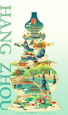 【西湖十景】杭州主题国风插画 - 简爱手绘 - 原创作品 - 视觉中国(shijueME)