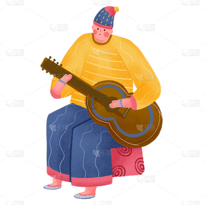 手绘-音乐节人物元素贴纸-吉他