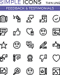 Testimonials, feedback, social network vector thin line icons set. 32x32 px. Flat line graphic design concept for websites, web design, etc. Pixel perfect vector outline icons set