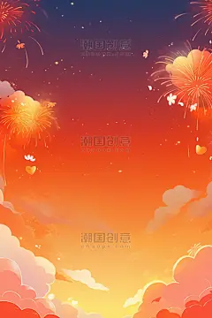 潮国创意背景新年灯笼祥云红色手绘春节
