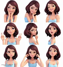 西方女生美眉卡通人物各种表情包设计素材