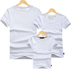 纯空白色手绘T恤夏天纯棉圆领短袖亲子装文化衫广告衫家庭装半袖