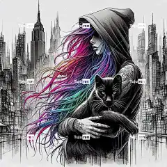 Ai产生的 女士 猫 女孩 女性 丰富多彩的 头发 动物