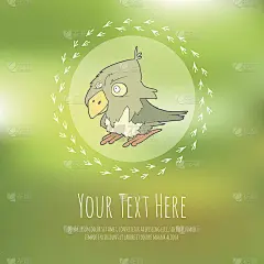 手绘矢量卡通鸟在模糊的背景。Greeteng或