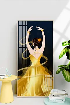 手绘轻奢抽象黑金芭蕾舞人物装饰画