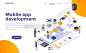 2.5D橙色AI区块链购物科技商务概念等距卡通模板矢量素材Mobile app development A520140