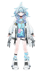 Tags: Anime, Bukurote, Cover Ltd., Hololive, Su Ch., Mizumiya Su, Mizumiya Su (1st Costume), Shirt Print, Heart Legband, Blue Shorts, Loose Footwear, Official Art, Tag Cover