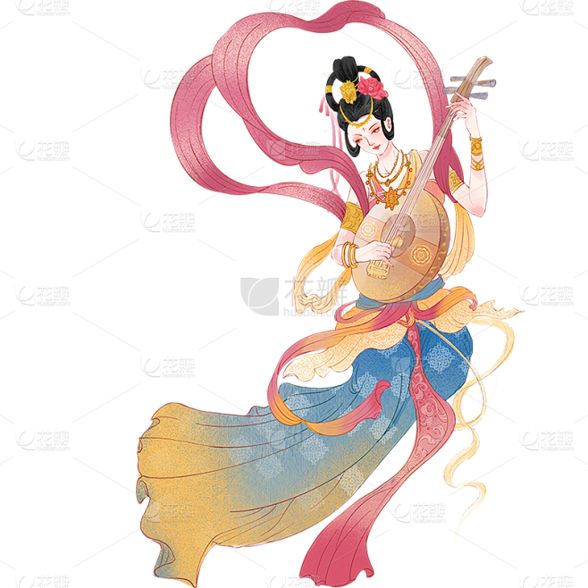 敦煌写实插画飞天仙女人物元素素材