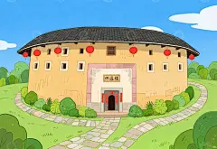 福建土楼绘画高清模板免费下载-趣麦麦图