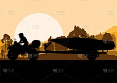 与所有地形的游艇船拖车矢量背景景色