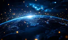 【AI数字艺术】宇宙中蓝色发光的地球行星图片下载