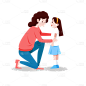 蹲下和女孩说话的母亲