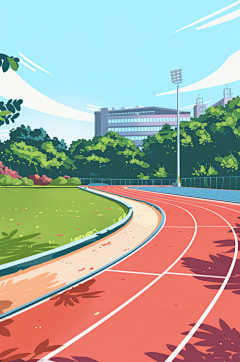 AI数字艺术扁平风校园球场操场插画-众图网