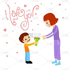 小男孩正在给妈妈送花。