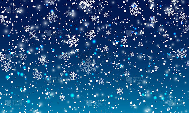 雪的背景。冬季降雪。蓝色的天空上飘着洁白的雪花。圣诞节的背景。雪下降。