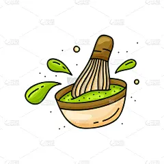 搅拌器,绘画插图,乱画,碗,饮料,茶,倾斜视角,绿茶,菜泥,背景分离