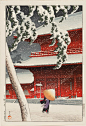 冬之旅。 作者：日本浮世绘画家Kawase Hasui (1883- 1957年)