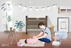 帅气爸爸 可爱宝贝 纸尿裤 亲子插图插画-插画-插画图形素材-酷图网