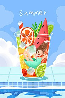 彩色卡通手绘夏天夏季水果饮品小女孩原创插画海报夏天夏日立夏夏季