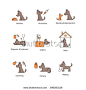 Vector icon design for pet service, vet hospital, veterinary clinic. Set of pictograms - grooming, walking, training, pet hotel, nutrition, breeding, reproduction, vaccination, diagnosis, treatment.