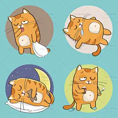 535号猫咪拟人表情胖橘猫卡通欧美日韩插画矢量图源文件设计素材-淘宝网