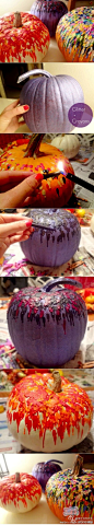 动手装扮万圣节！ diy crayon pumpkins.~~~来源：互联网