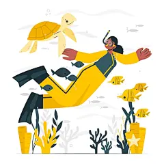 与动物一起潜水扁平插画矢量图设计素材