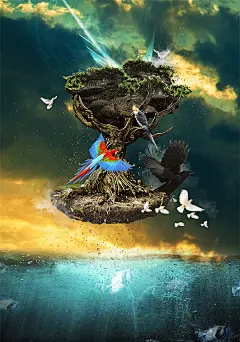 PS合成海面上漂浮的岛屿教程_图片合成-精英秀