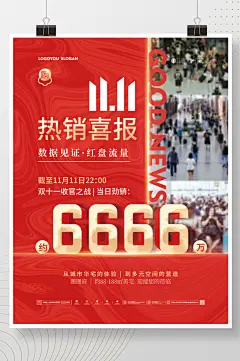 红金喜庆地产双十一成交喜报海报