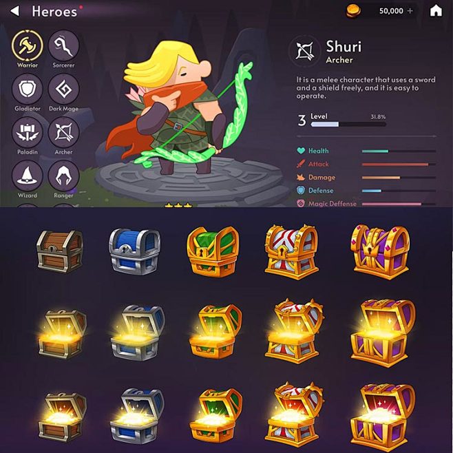 RPG角色背包关卡血条操作装备图标宝箱 PSD分层 UI 界面游戏素材-淘宝网-花瓣网