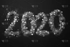 黑色背景上的2020个圆形闪光。