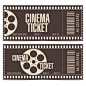entrada de cine con código de barras en forma de tira de película. plantilla de cupón de entrada de sesión de película editable con rollo de película en colores marrón y beige. ilustración vectorial en estilo plano.