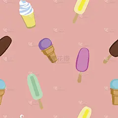冰淇淋、冰棒、冻酸奶无缝矢量图案。粉红色的背景。
