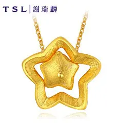TSL谢瑞麟 足金项链双子星五角星转运黄金吊坠套链YK320@北坤人素材