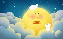 卡通玉兔中秋节插画JPG月亮月饼欢乐