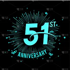 以烟花为背景的51周年纪念。在黑暗中发光的设计理念