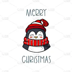 企鹅。可爱的冬季人物在简单的卡通涂鸦风格。