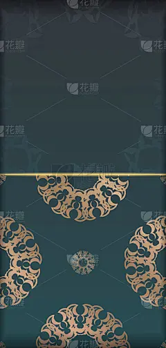 问候手册模板与梯度绿色与复古金色图案祝贺你。