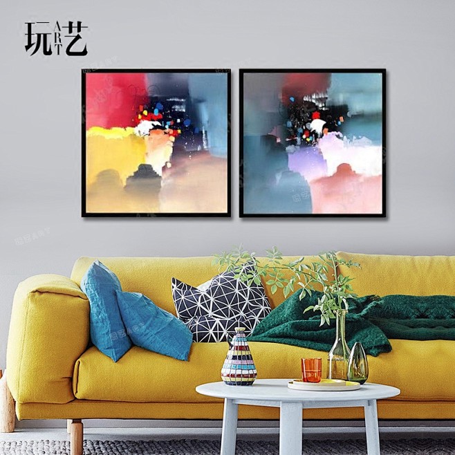 纯手绘油画现代简约创意抽象画欧式组合单联...