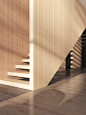 【楼梯】：为了充分利用绝佳的采光，阶梯间采用中空的衔接方式。日出日落时，在屋内洒下一片别致光影。
